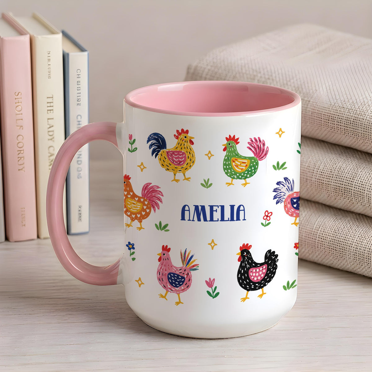 Personalized Chicken Mug, Custom Name Farm Girl Coffee Cup, Country Style Chicken Farmer Gifts
