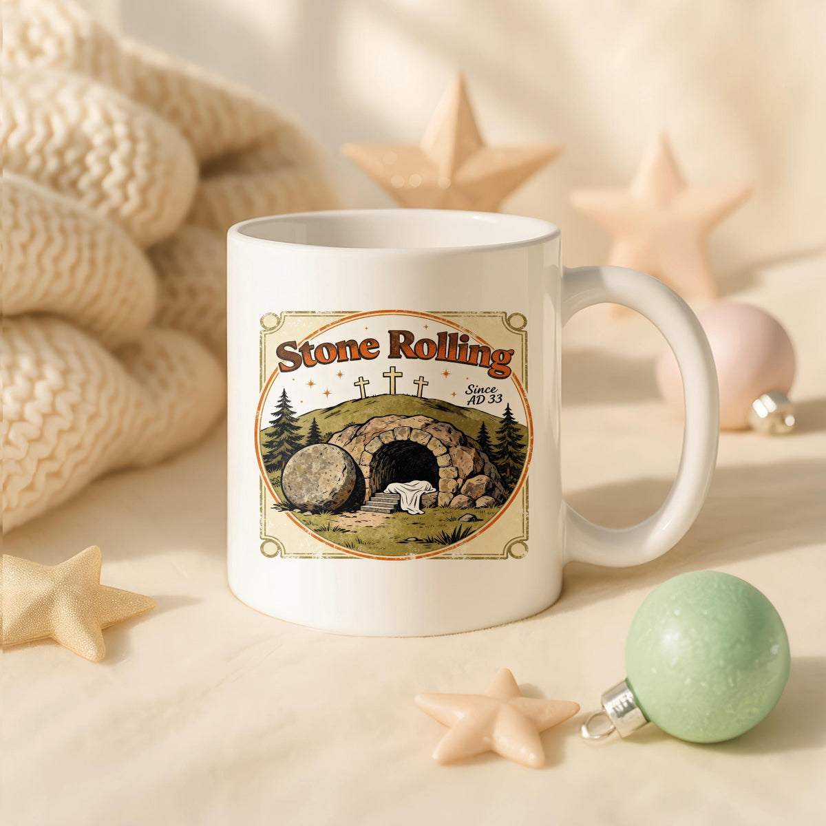 Stone Rolling Since AD 33 Empty Tomb Easter Mug, Christian Coffee Cup