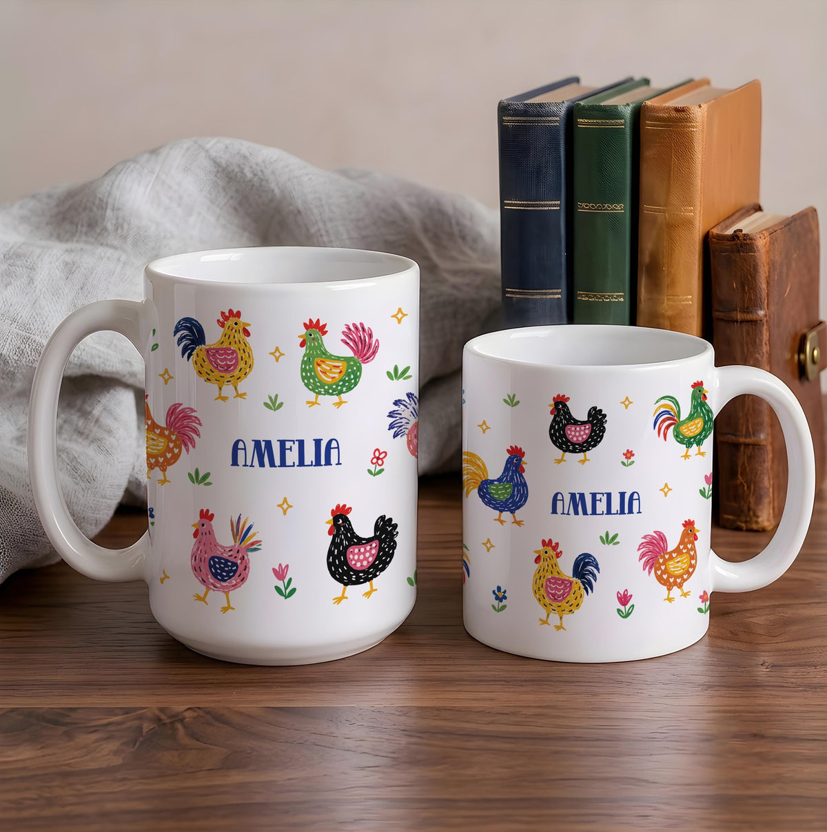 Personalized Chicken Mug, Custom Name Farm Girl Coffee Cup, Country Style Chicken Farmer Gifts