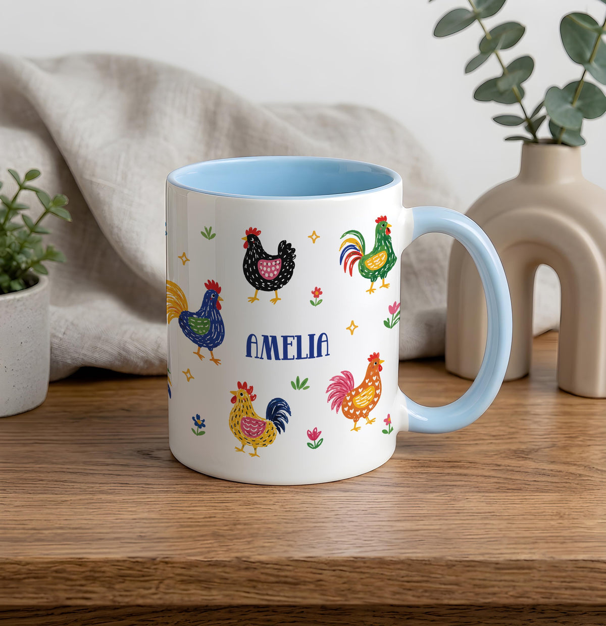 Personalized Chicken Mug, Custom Name Farm Girl Coffee Cup, Country Style Chicken Farmer Gifts