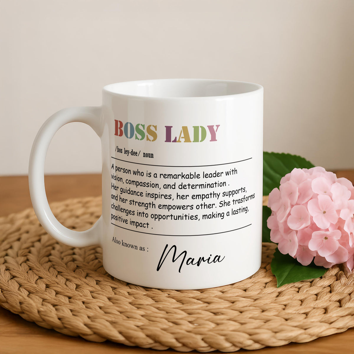 Personalized Boss Lady Mug, Custom Name Coffee Cup, Empowering Gift for Women Leaders