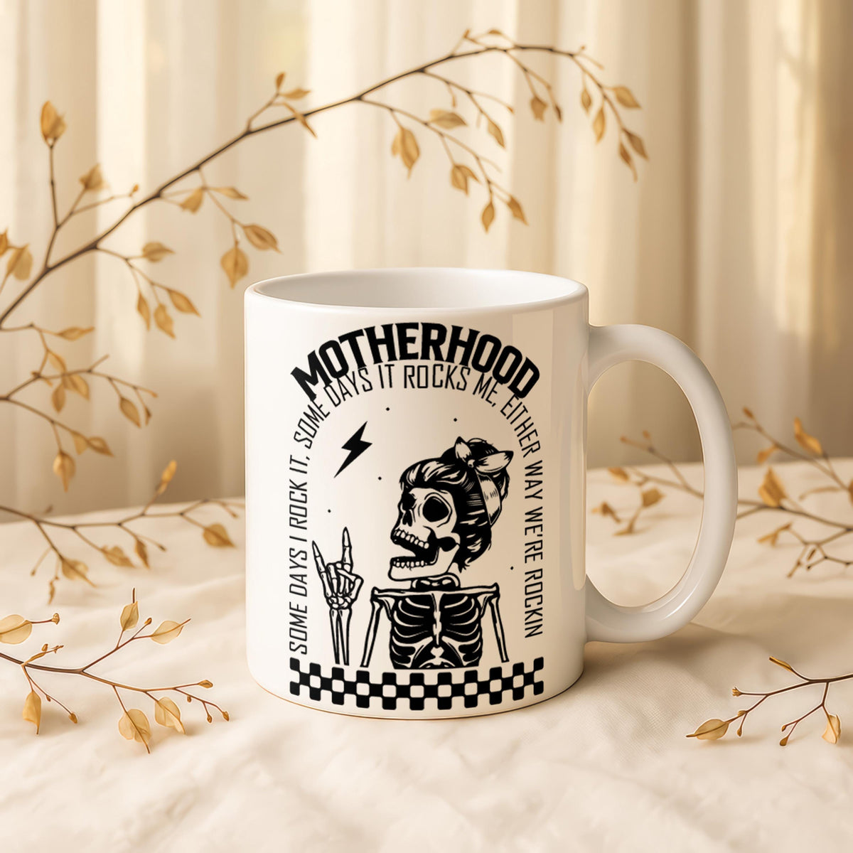 Motherhood Skull Coffee Mug, Funny Mom Gift, Custom Ceramic Cup
