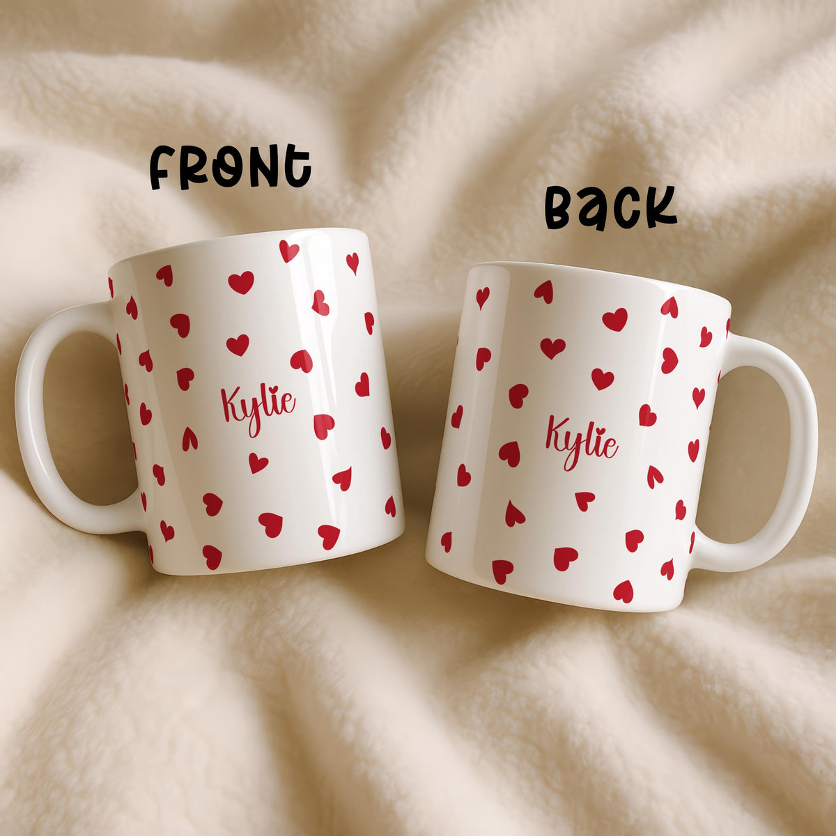 Personalized Heart Mug, Custom Name Ceramic Coffee Cup, Valentine's Gift