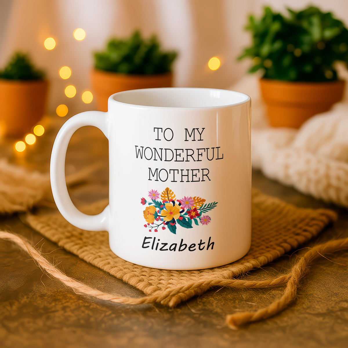 Personalized Floral Mother Ceramic Mug, Custom Name Coffee Cup Gift