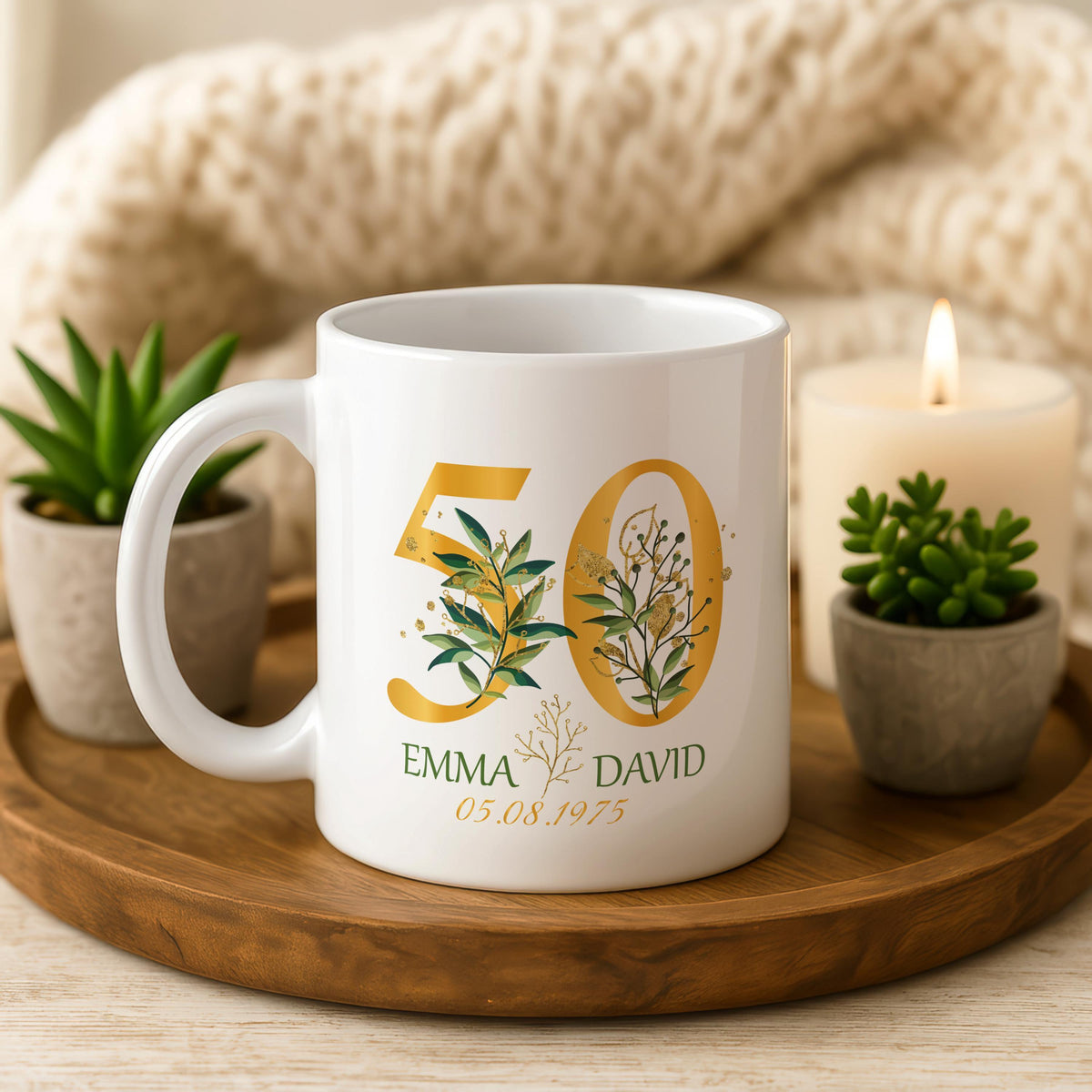 Personalized 50th Anniversary Mug, Custom Couple Coffee Cup, Golden Milestone Gift