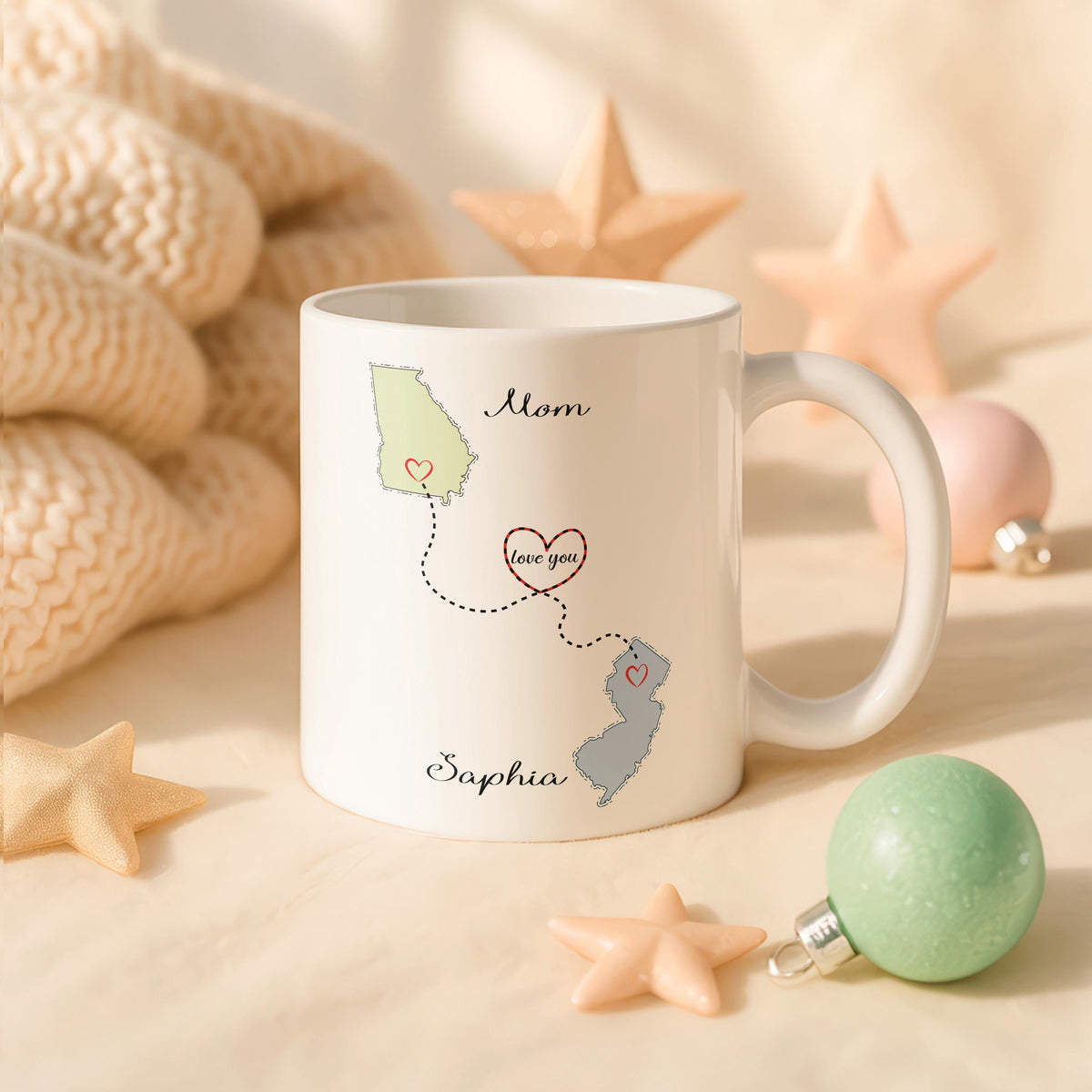Never Too Far Custom State Map Mug, Personalized Coffee Cup, Family Tea Gift