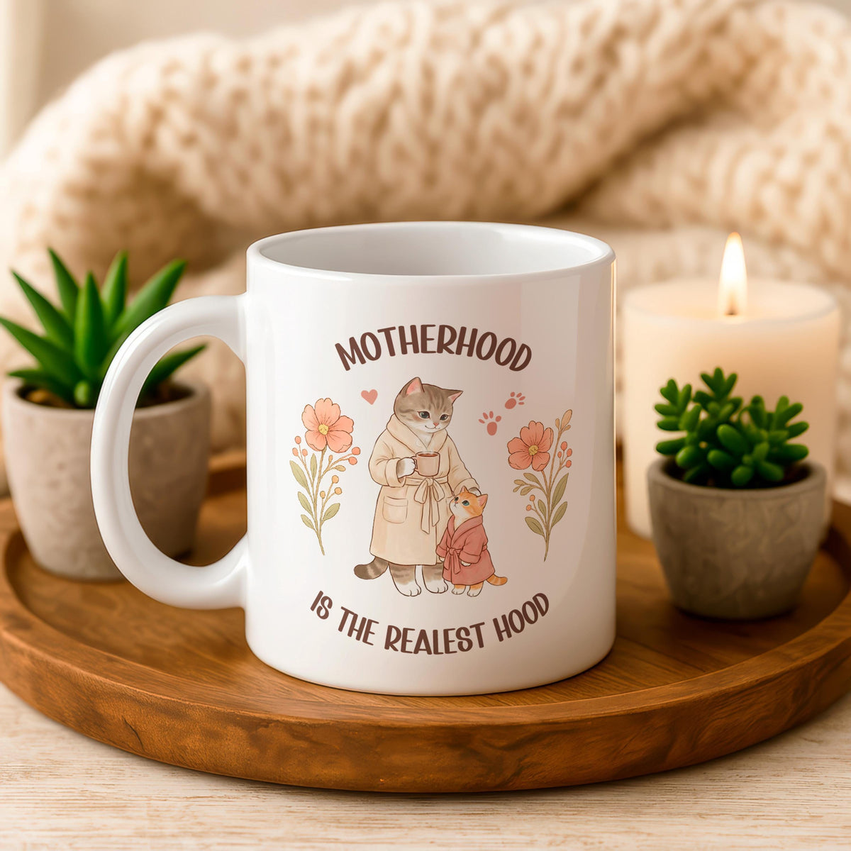 Motherhood Cat Mom Ceramic Mug, Funny Coffee Cup Gift for Mom