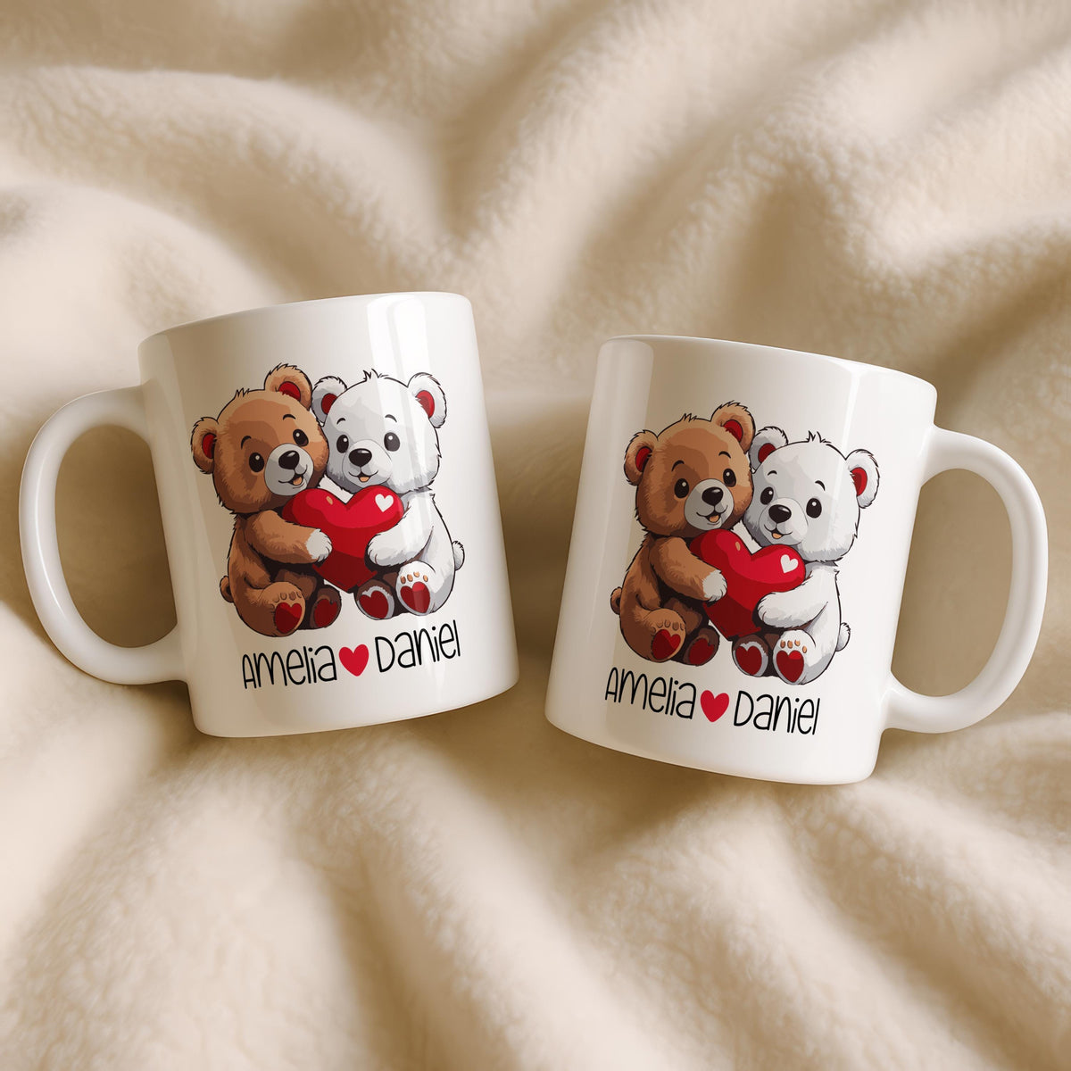 Personalized Teddy Bear Mug, Custom Couple Names, Romantic Gift