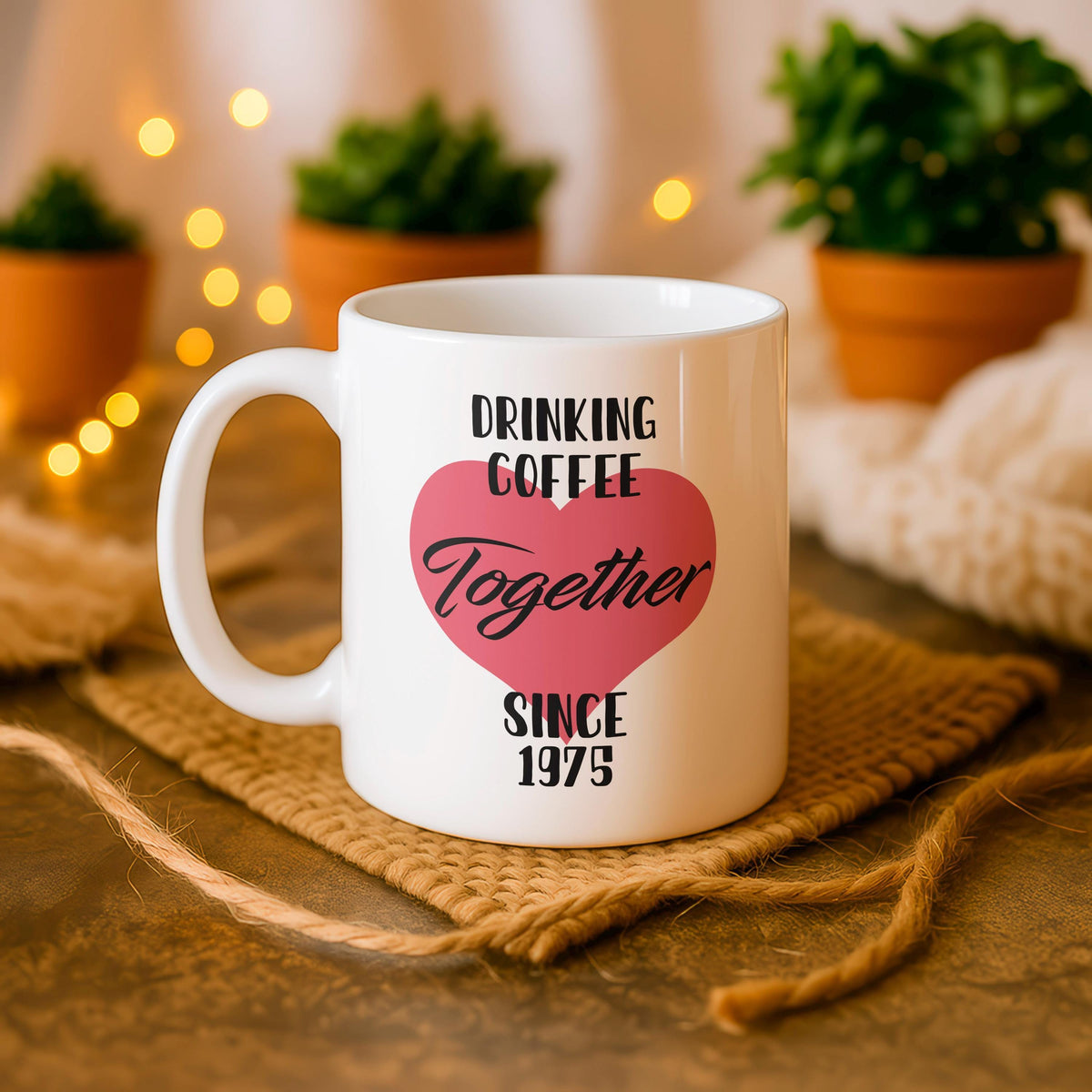 Personalized 50th Anniversary Coffee Mug, Custom Couple Names Date, Romantic Gift
