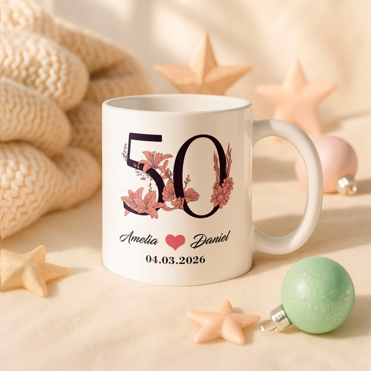 Personalized 50th Anniversary Coffee Mug, Custom Couple Names Date, Romantic Gift