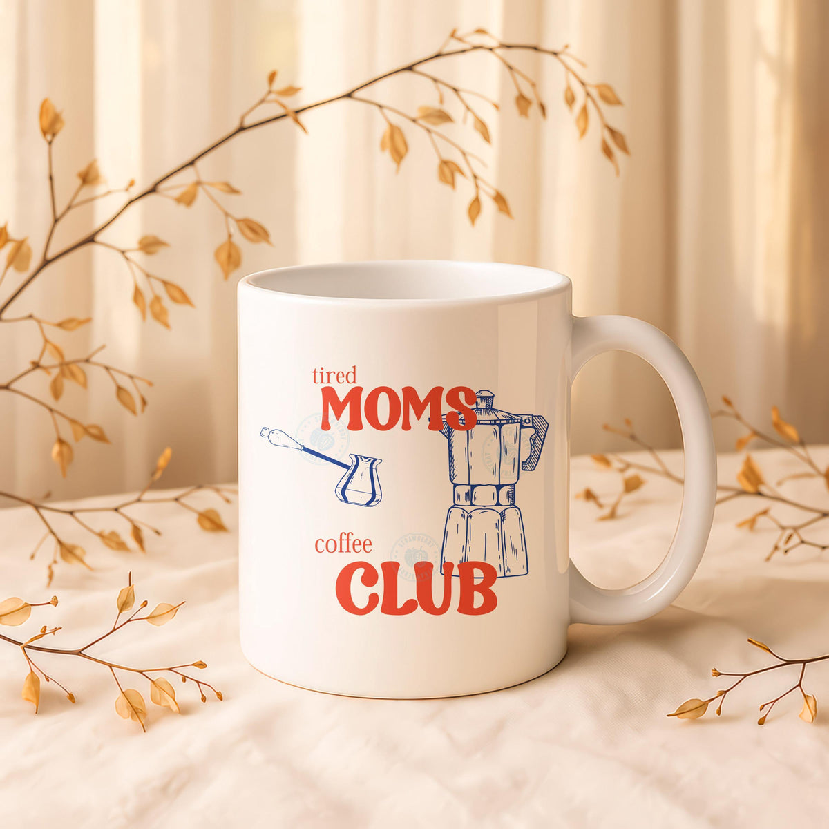Tired Moms Coffee Club Mug, Funny Ceramic Tea Cup, Mother's Day Gift