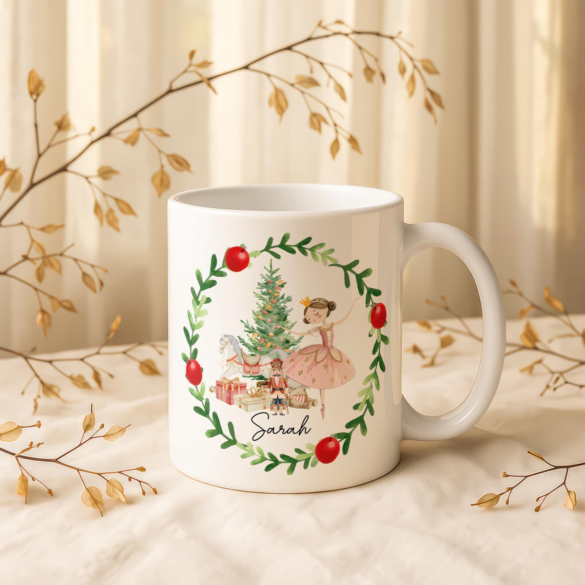 Personalized Ballet Nutcracker Christmas Mug, Custom Ballerina Coffee Cup