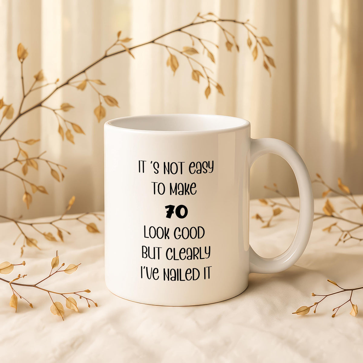 Personalized 70th Birthday Mug, Floral Coffee Cup, Custom Name Ceramic Gift