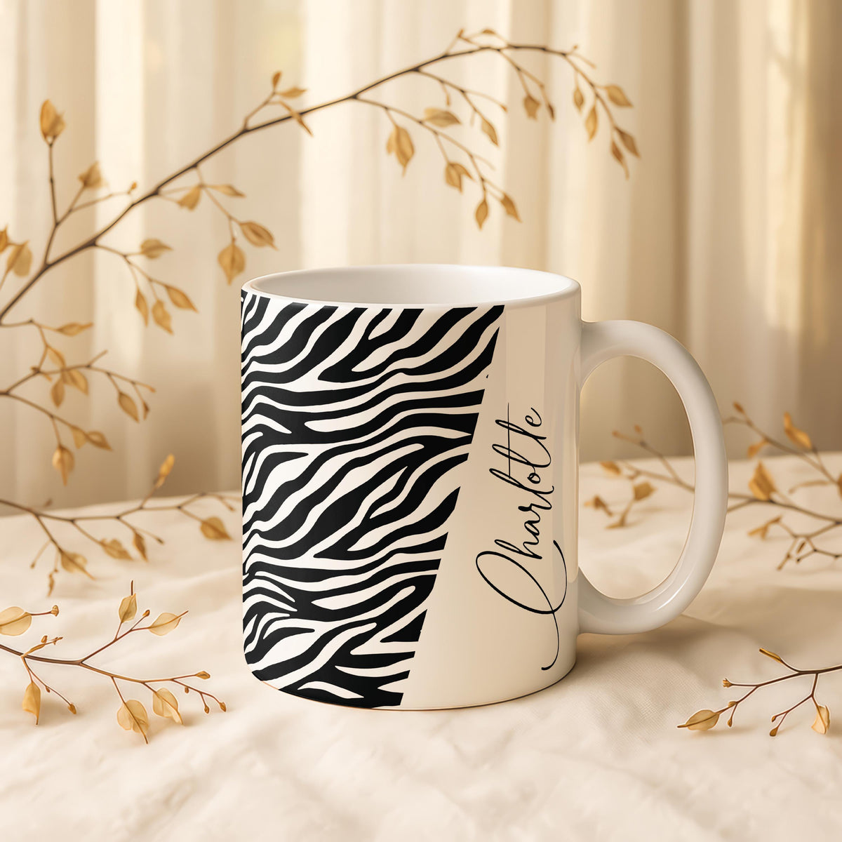Personalized Animal Print Patchwork Ceramic Mug, Custom Name Coffee Cup