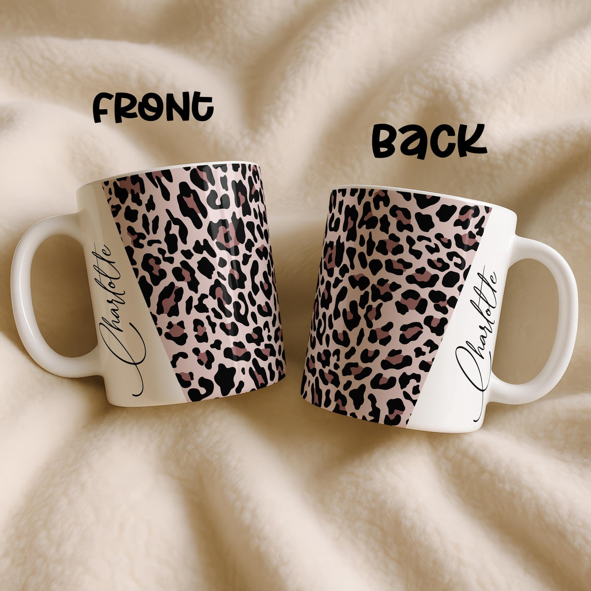 Personalized Animal Print Patchwork Ceramic Mug, Custom Name Coffee Cup