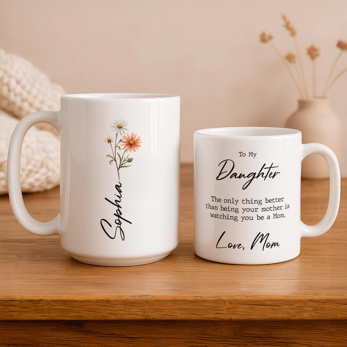 Custom Ceramic Mug, Floral Birth Month Flower, To My Daughter Gift