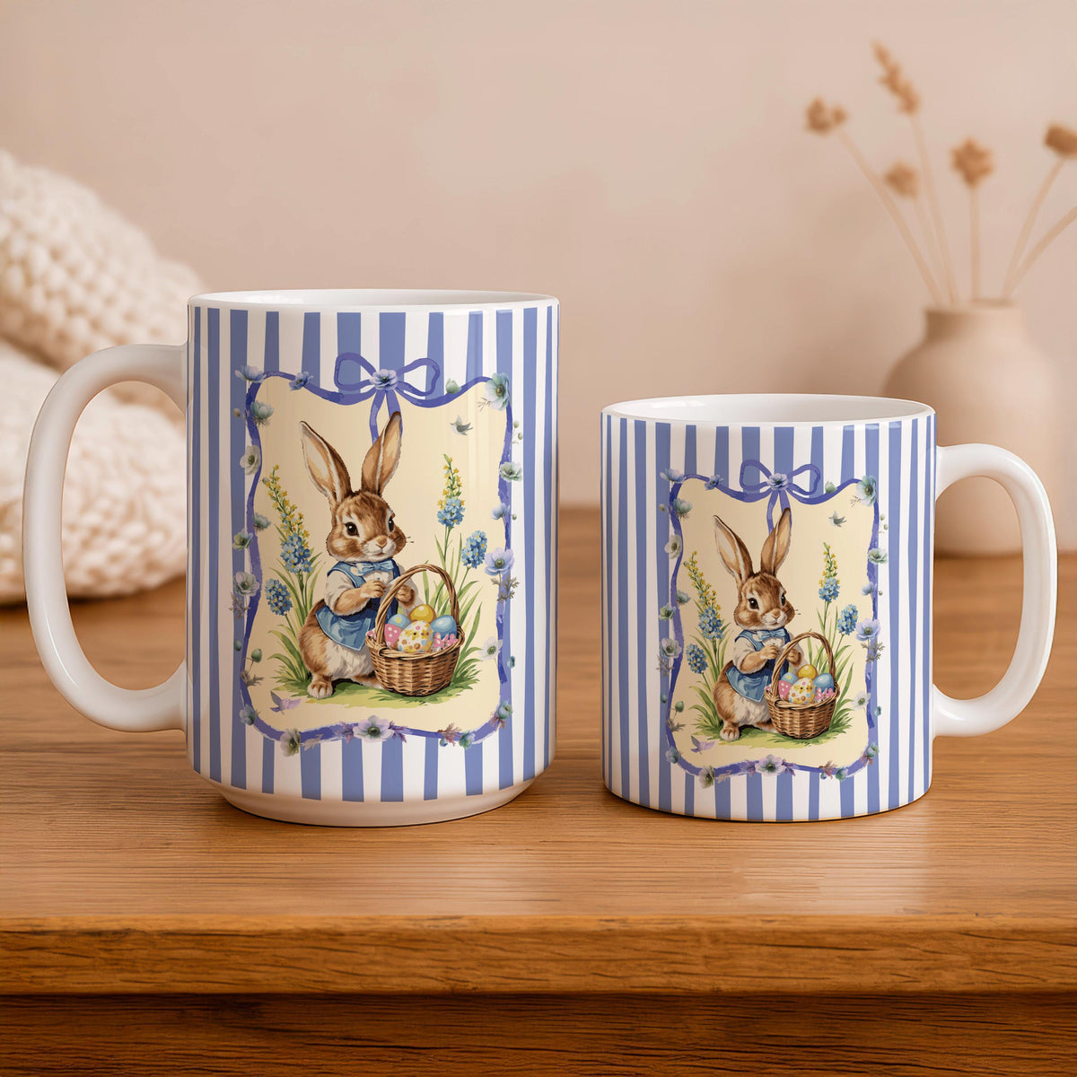 Easter Bunny Ceramic Mug, Spring Rabbit Coffee Cup, Animal Tea Cup