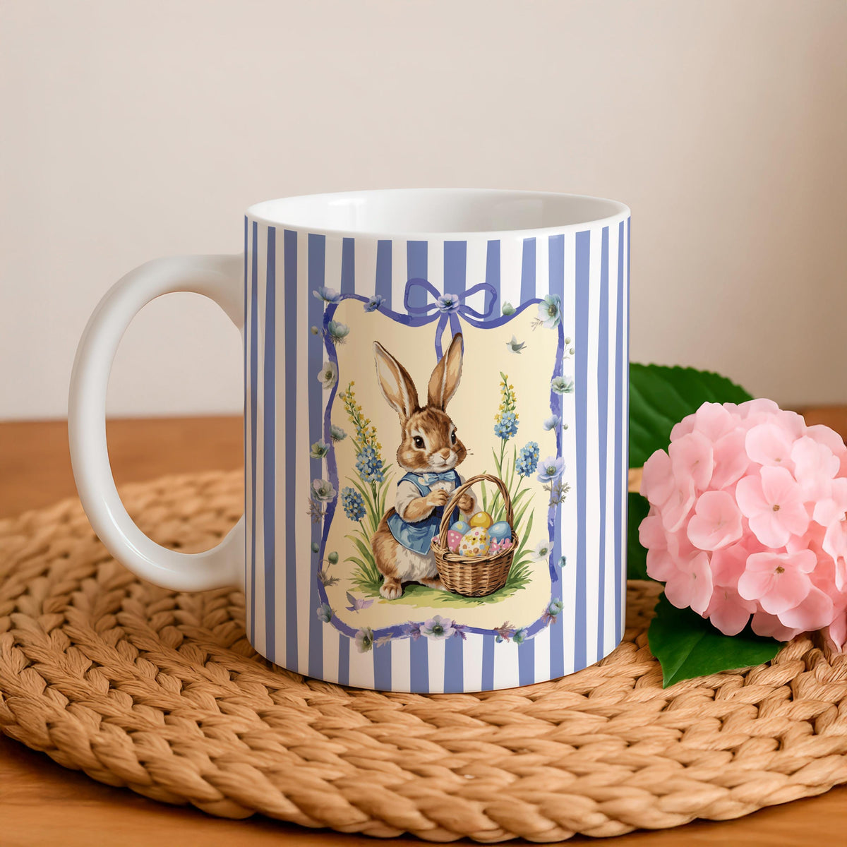 Easter Bunny Ceramic Mug, Spring Rabbit Coffee Cup, Animal Tea Cup