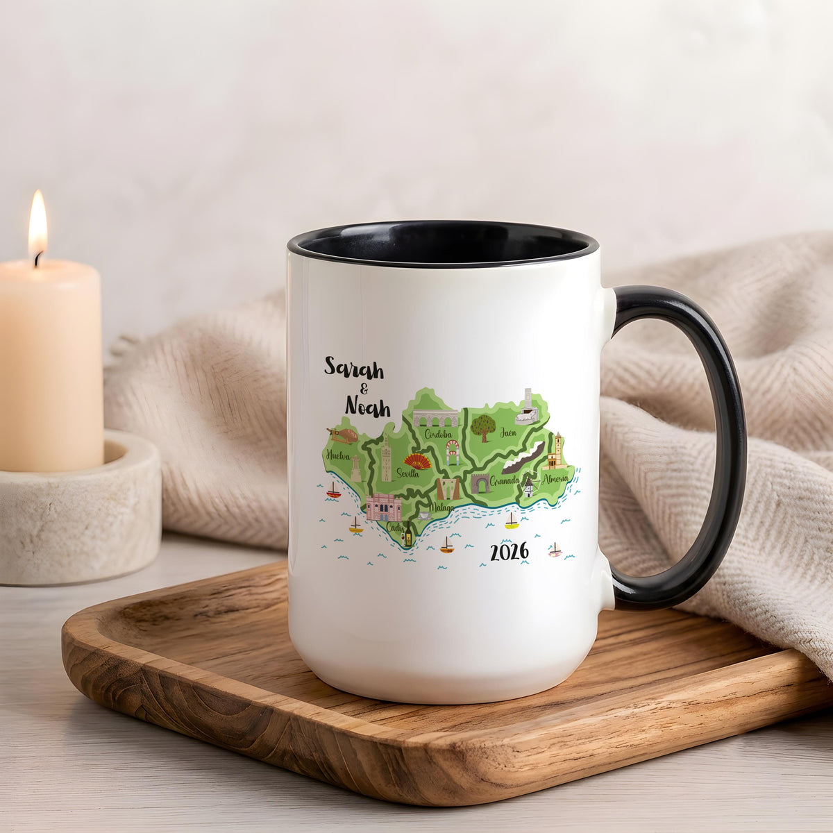 Personalized Italy Map Ceramic Mug, Custom Couple Names Coffee Cup, Travel Memory Gift