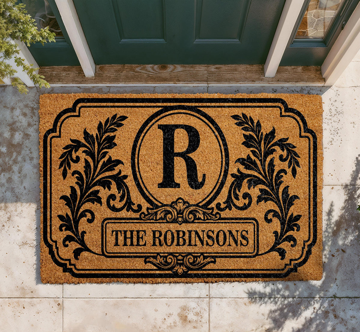 Personalized Family Name Doormat, Ornate Border Welcome Mat, Housewarming Gift