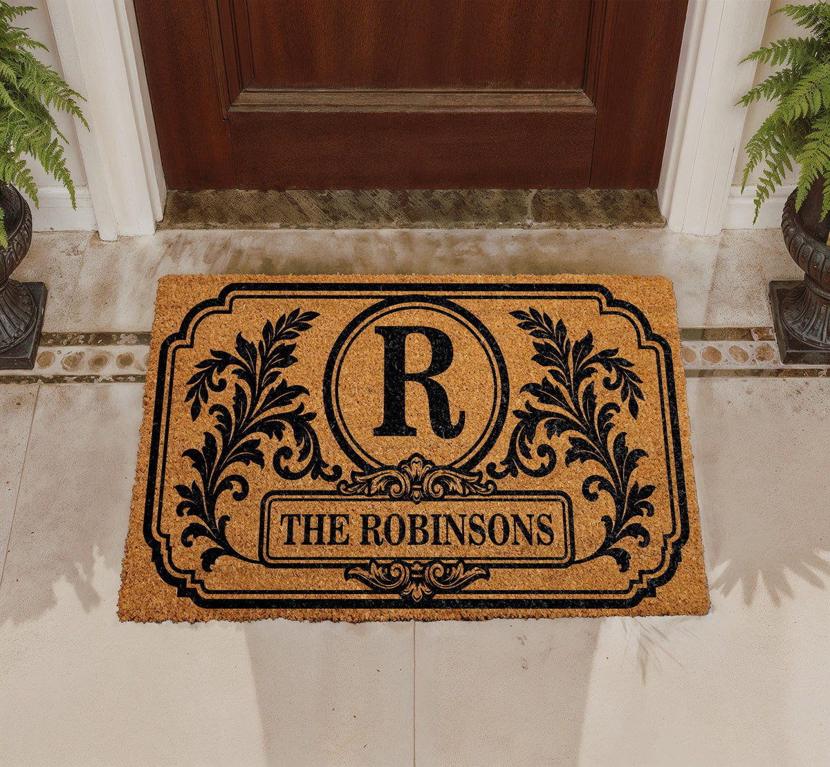 Personalized Family Name Doormat, Ornate Border Welcome Mat, Housewarming Gift