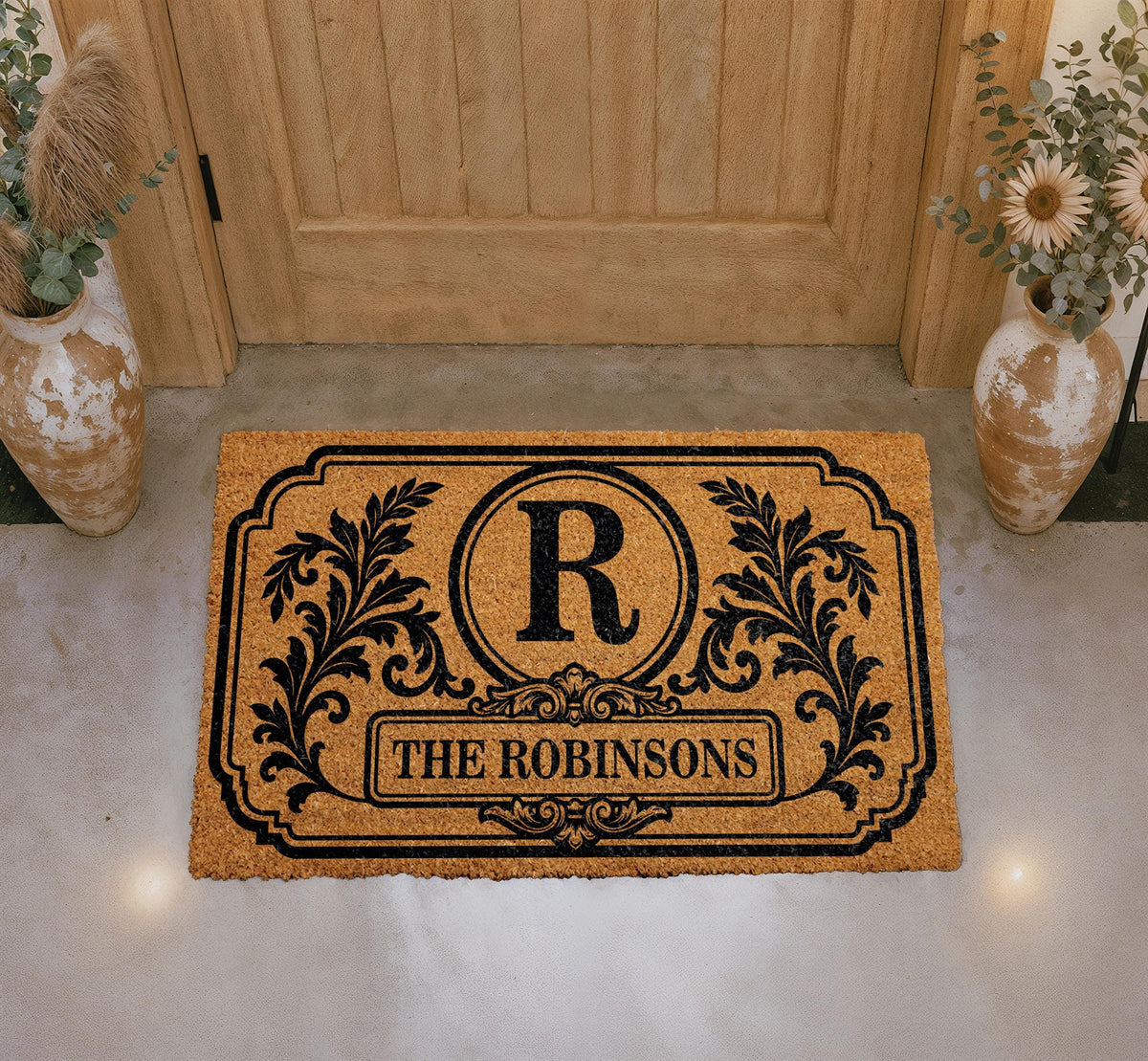 Personalized Family Name Doormat, Ornate Border Welcome Mat, Housewarming Gift