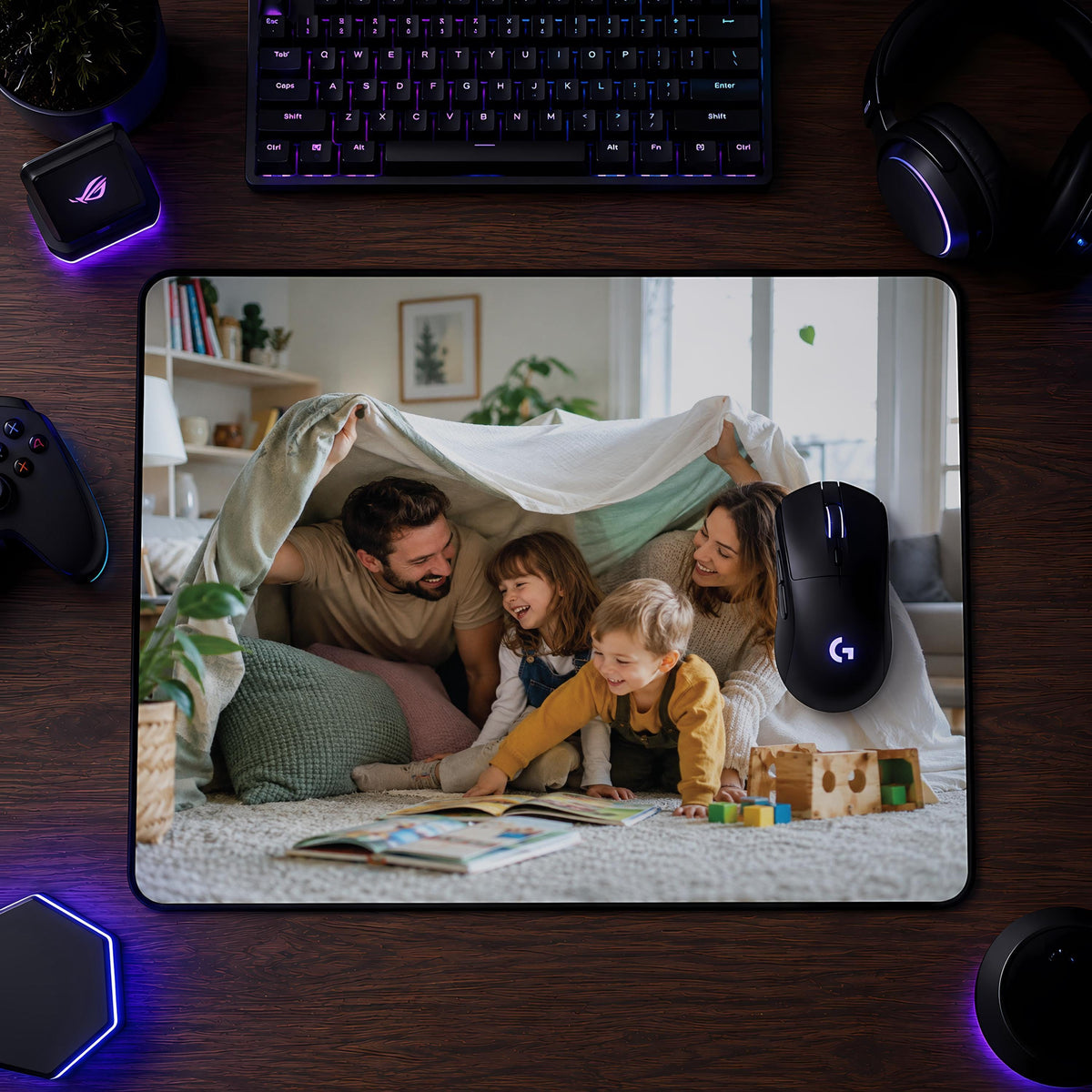 Personalized Photo Desk Mat, Custom Family Portrait Mouse Pad, Office Accessory