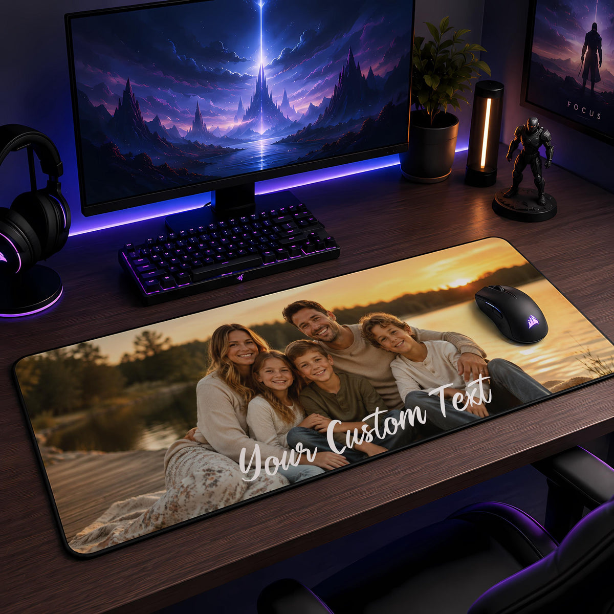 Personalized Photo Desk Mat, Custom Family Portrait Mouse Pad, Office Accessory