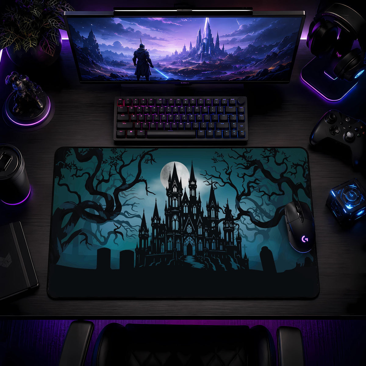 Gothic Vampire Castle Desk Mat, Spooky Witchy Mouse Pad, Halloween Gaming Setup