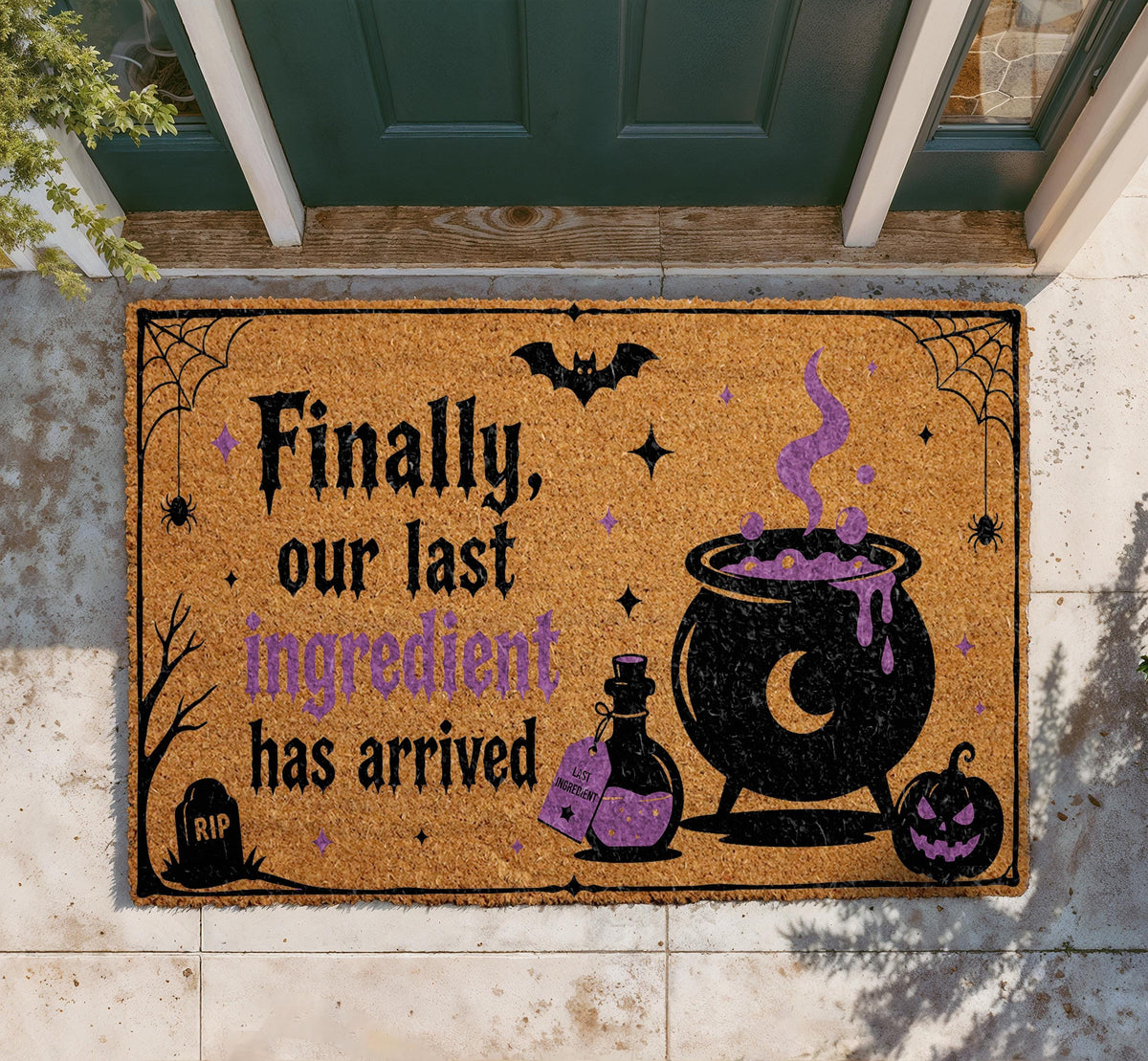 Witch Cauldron Halloween Doormat, Spooky Porch Decor, Welcome Mat