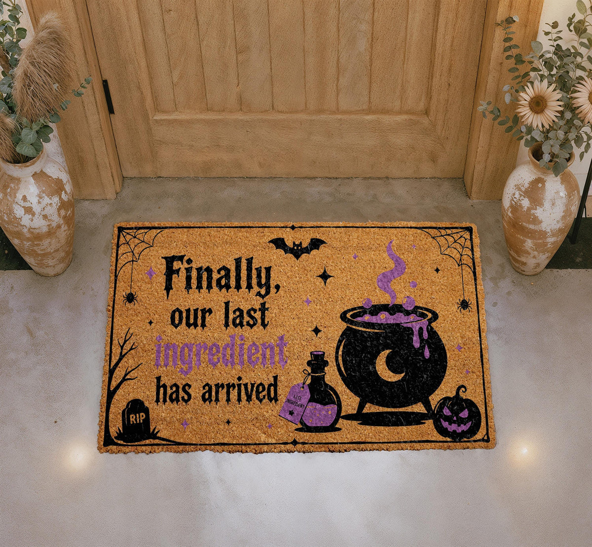 Witch Cauldron Halloween Doormat, Spooky Porch Decor, Welcome Mat