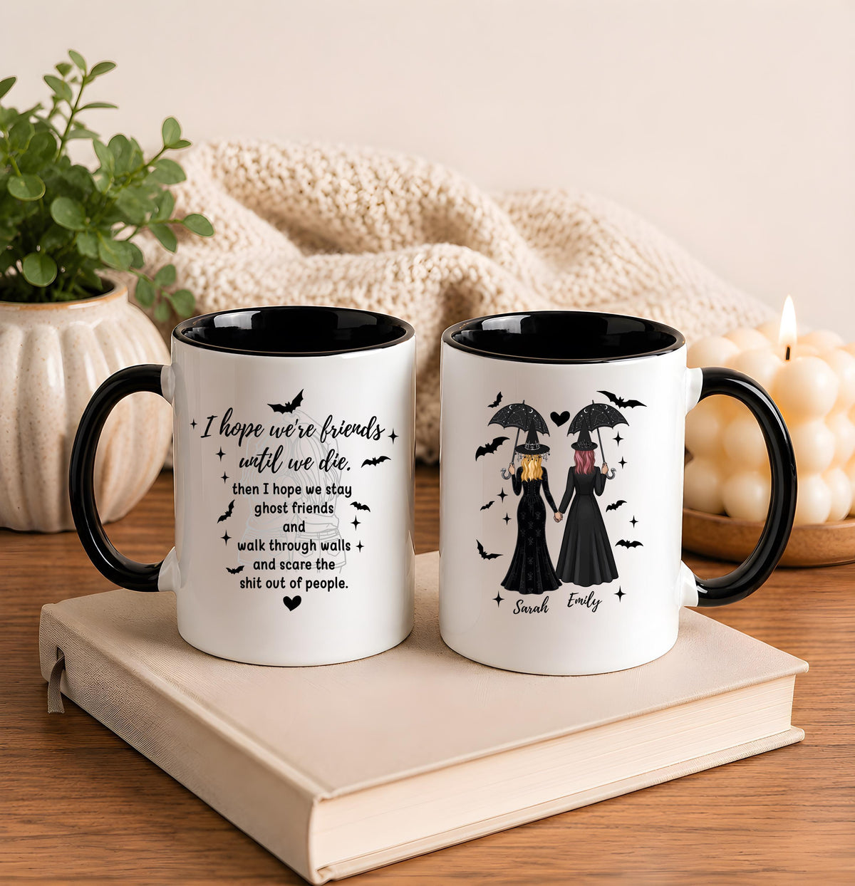 Personalized Witch BFF Coffee Mugs, Custom Name & Hair Style, Spooky Season Gift