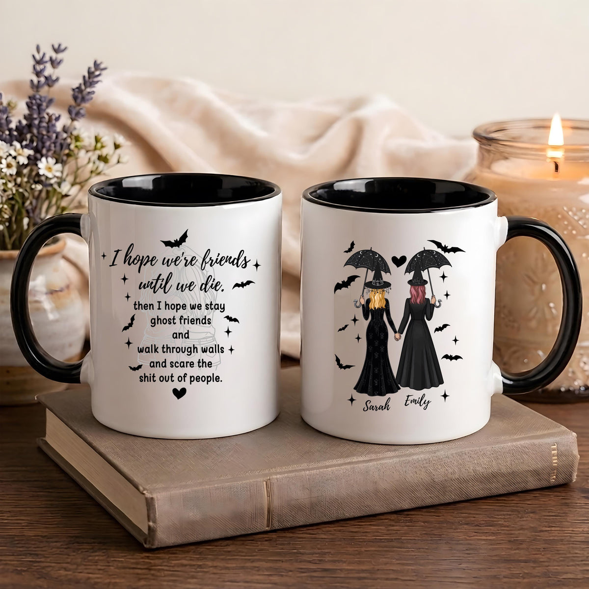 Personalized Witch BFF Coffee Mugs, Custom Name & Hair Style, Spooky Season Gift