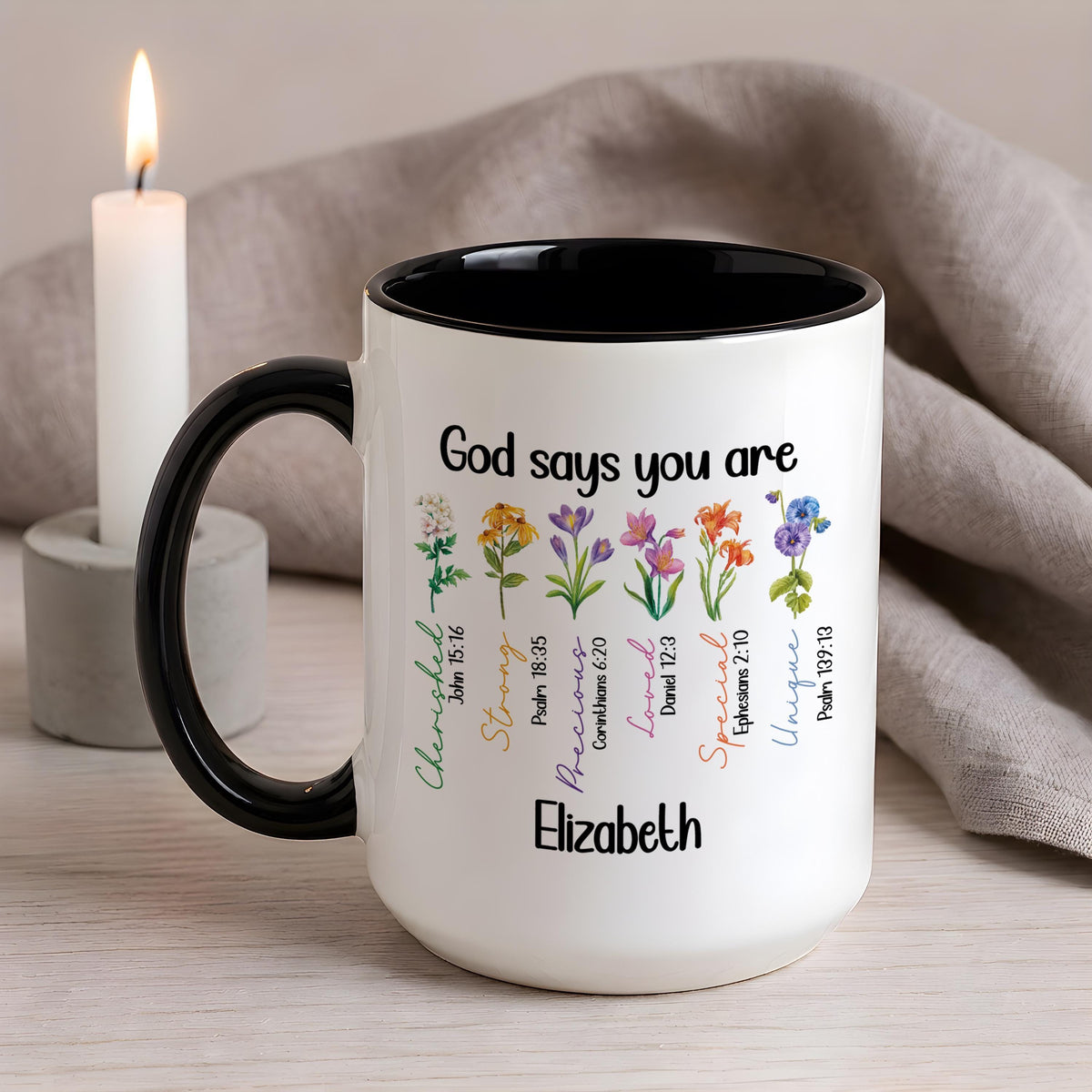 Personalized Floral Bible Verse Mug, God Says You Are Coffee Cup