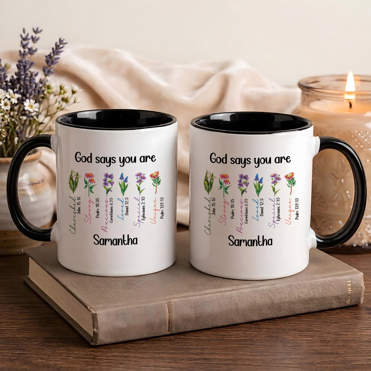 Personalized Floral Faithful Ceramic Cup, Custom Name Bible Verses Coffee Mug for Her