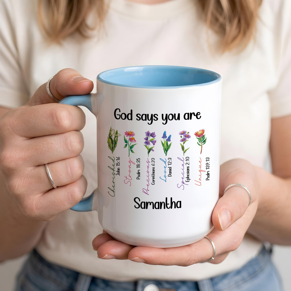 Personalized Floral Faithful Ceramic Cup, Custom Name Bible Verses Coffee Mug for Her