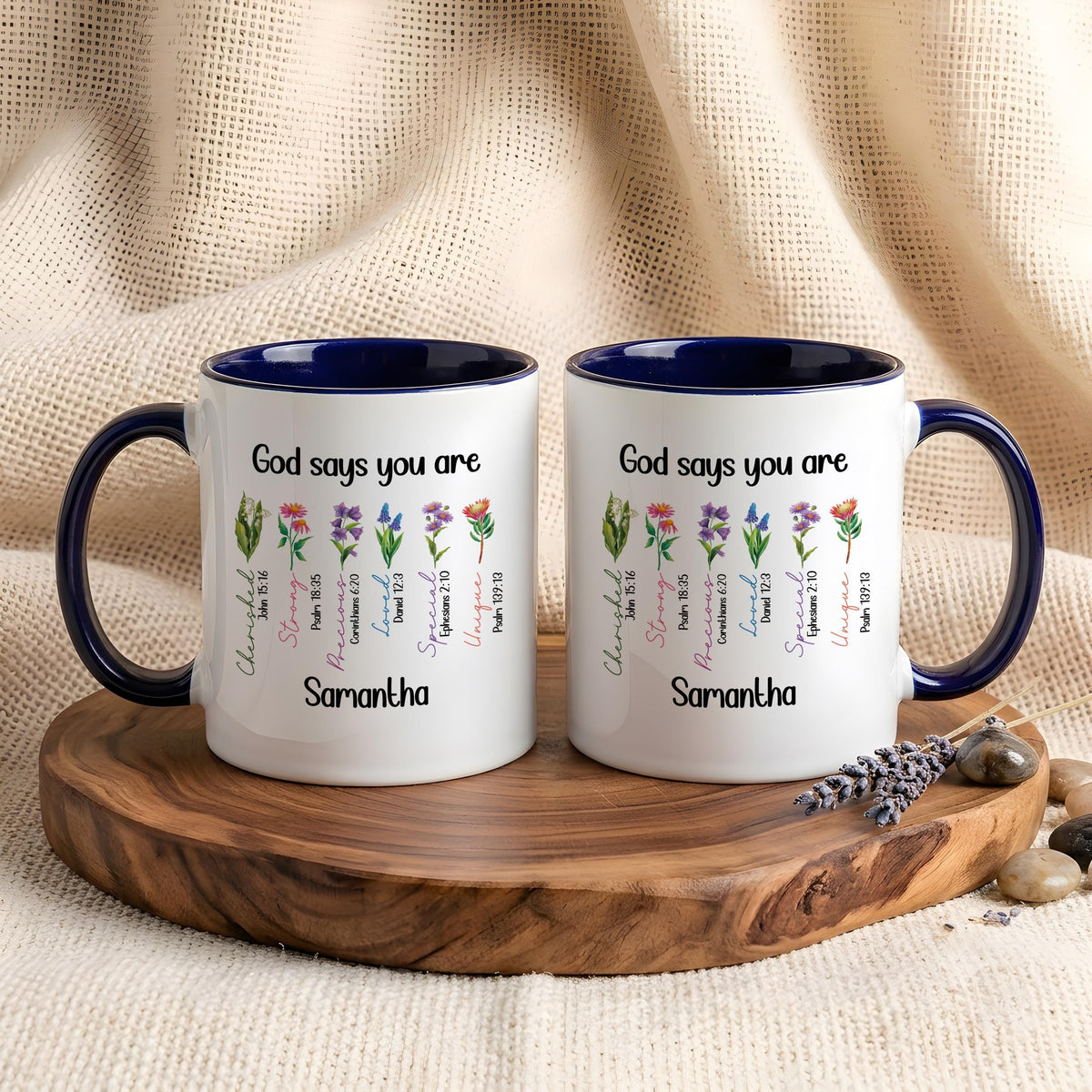Personalized Floral Faithful Ceramic Cup, Custom Name Bible Verses Coffee Mug for Her