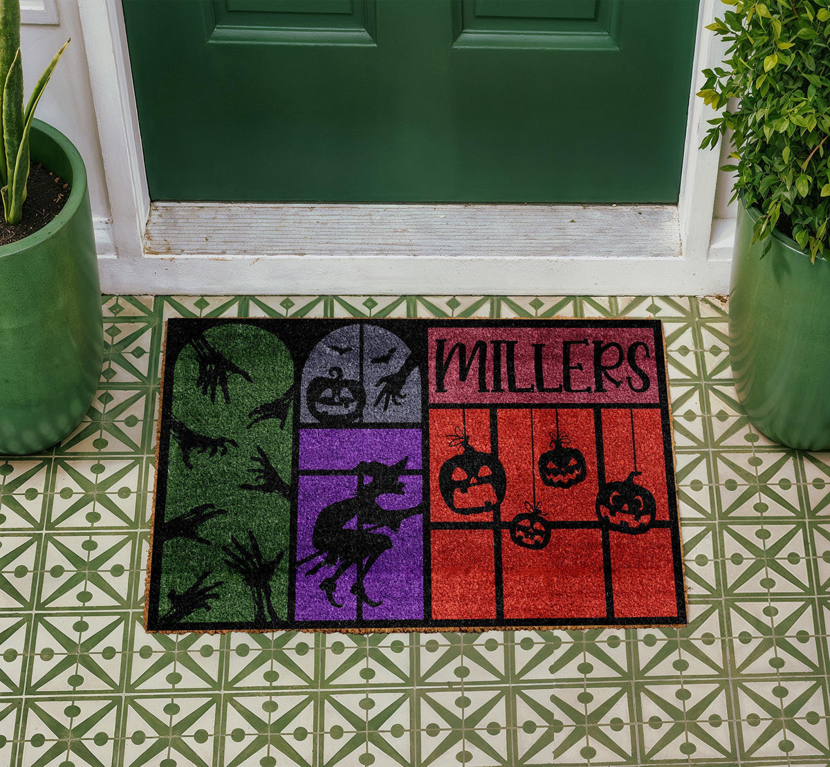 Personalized Halloween Doormat, Custom Family Name Welcome Mat, Coir Porch Decor