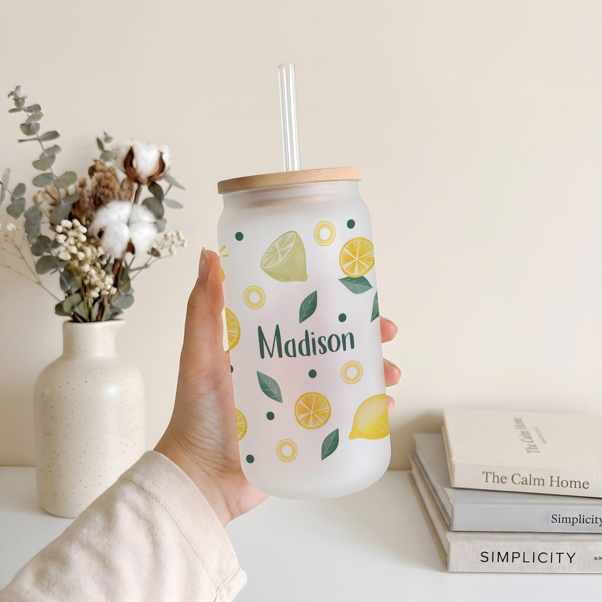 Personalized Lemon Glass Tumbler, Citrus Fruit Iced Lemonade Cup
