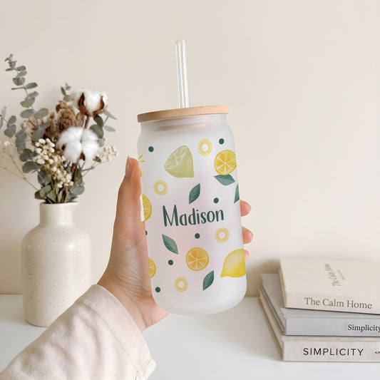 Personalized Lemon Glass Tumbler, Citrus Fruit Iced Lemonade Cup