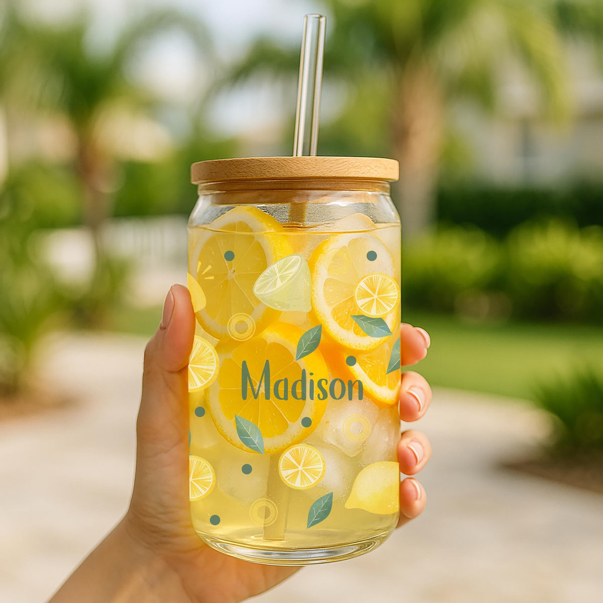 Personalized Lemon Glass Tumbler, Citrus Fruit Iced Lemonade Cup