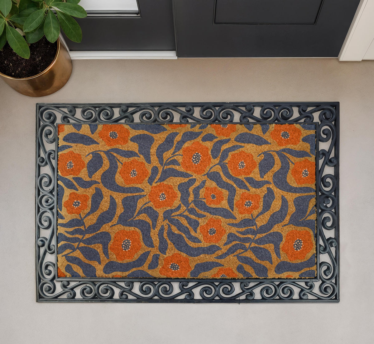 Floral Coir Doormat, Maximalist Flower Welcome Mat, Spring Porch Decor