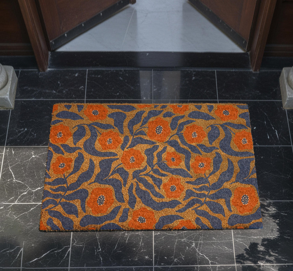Floral Coir Doormat, Maximalist Flower Welcome Mat, Spring Porch Decor