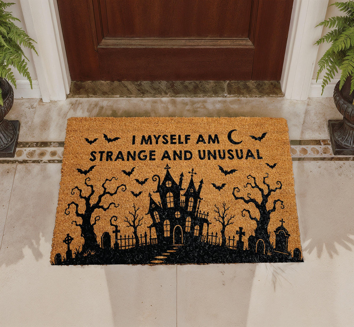 Haunted House Doormat, Gothic Halloween Welcome Mat, Spooky Fall Decor