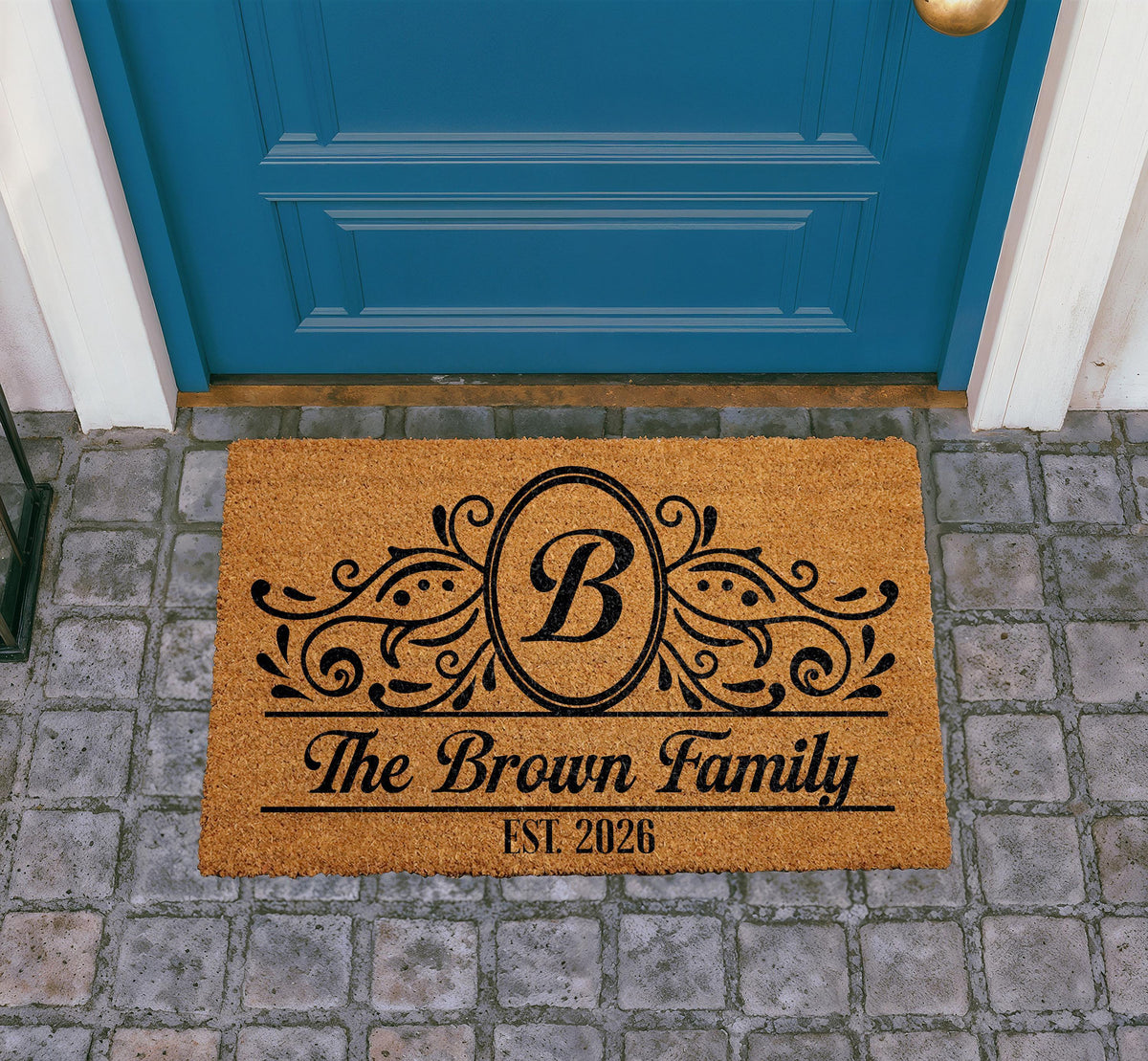 Custom Family Name Doormat, Personalized Monogram Welcome Rug, Natural Coir Home Decor