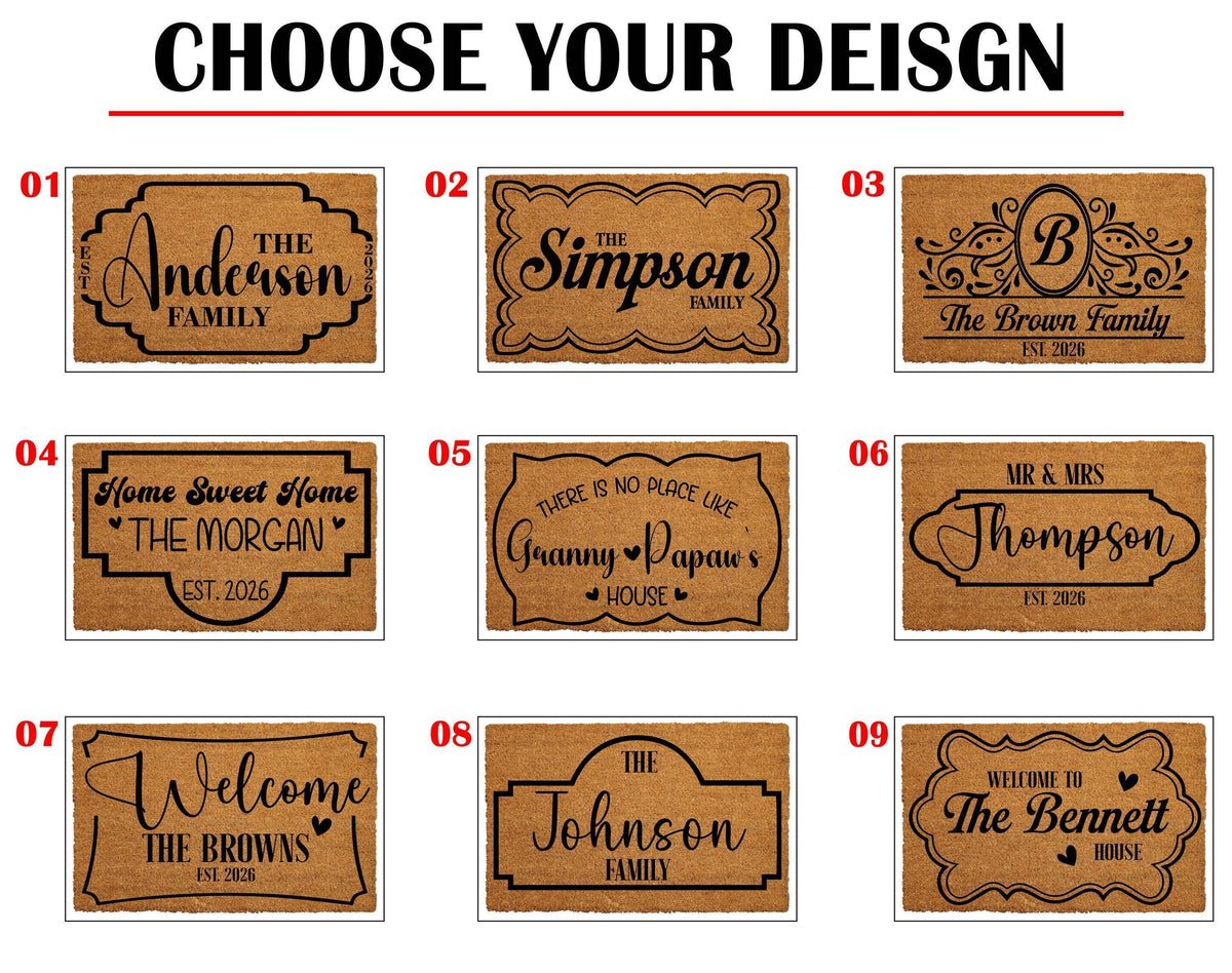 Custom Family Name Doormat, Personalized Monogram Welcome Rug, Natural Coir Home Decor