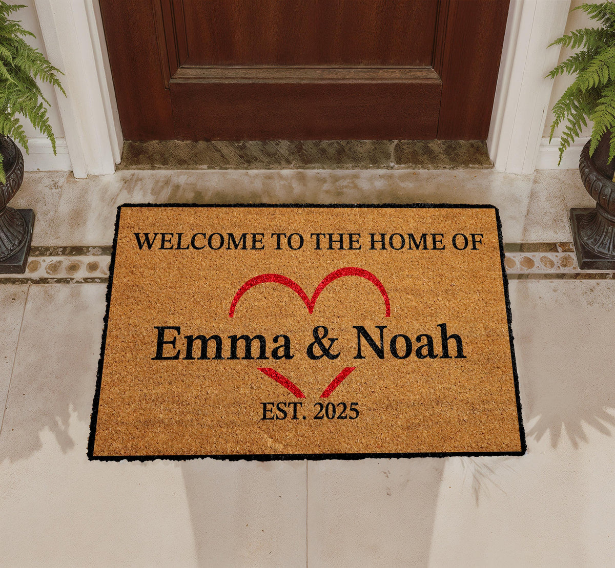 Personalized Couple Coir Doormat, Custom Welcome Mat, Romantic Home Entryway (18x30)