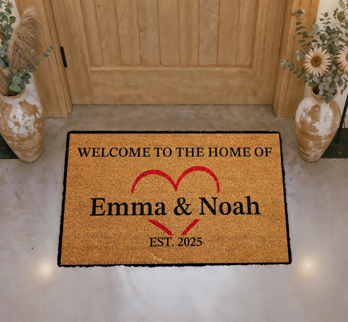Personalized Couple Coir Doormat, Custom Welcome Mat, Romantic Home Entryway (18x30)