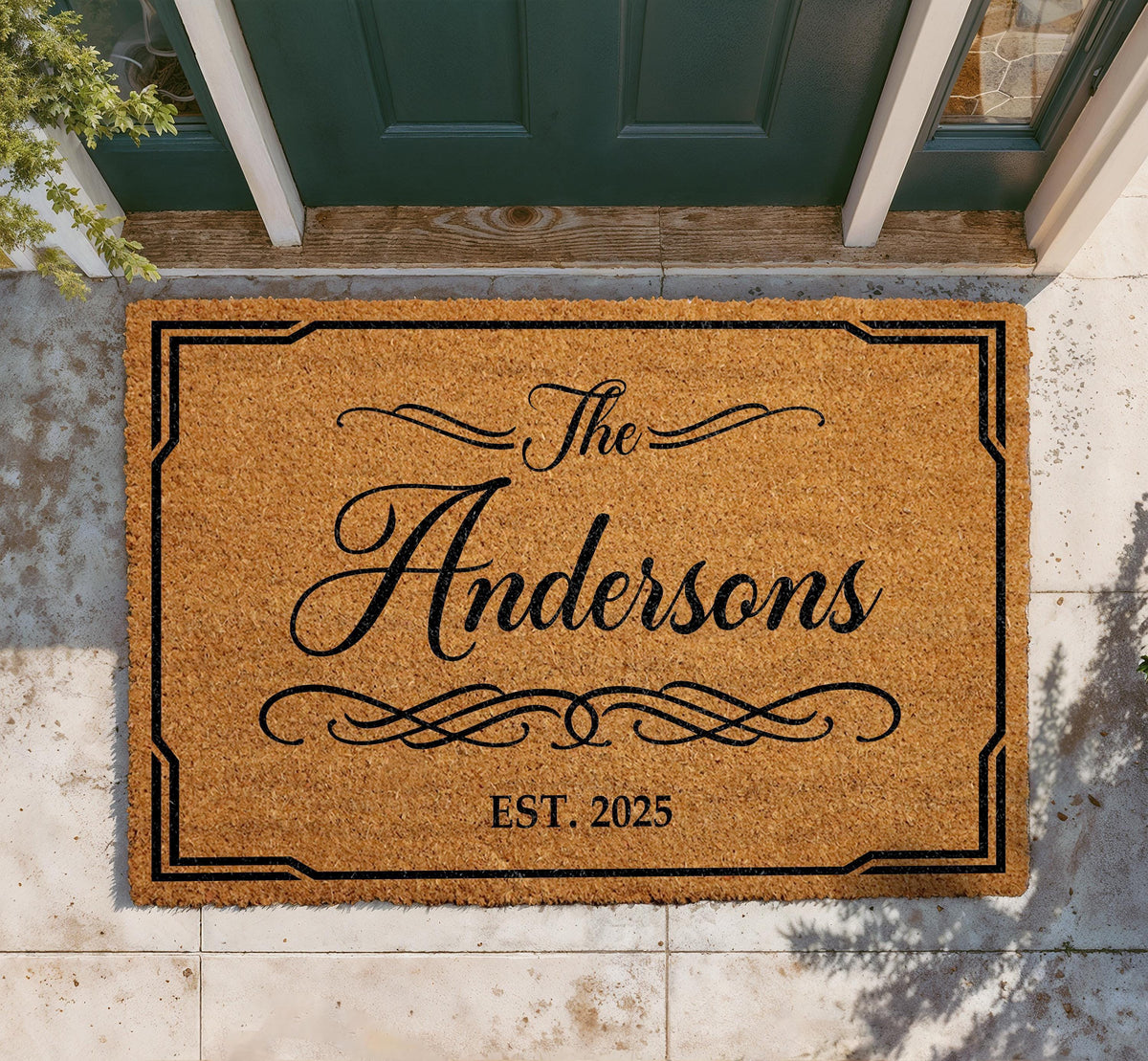 Personalized Natural Coir Doormat, Custom Family Name Welcome Mat, Established Year Entry Rug