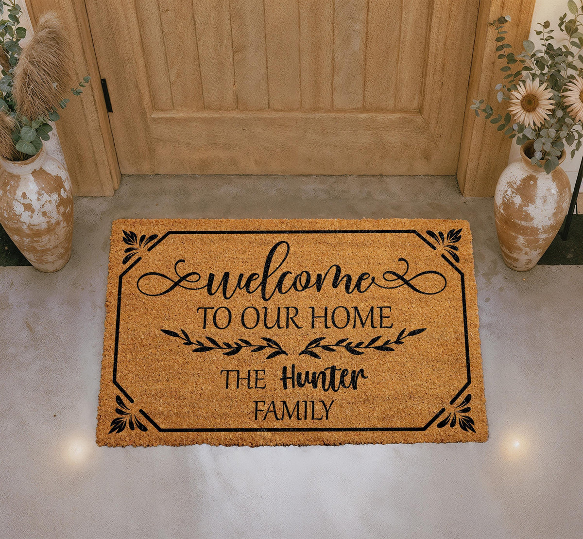 Personalized Coir Doormat, Custom Family Name Welcome Mat, Farmhouse Entryway Rug